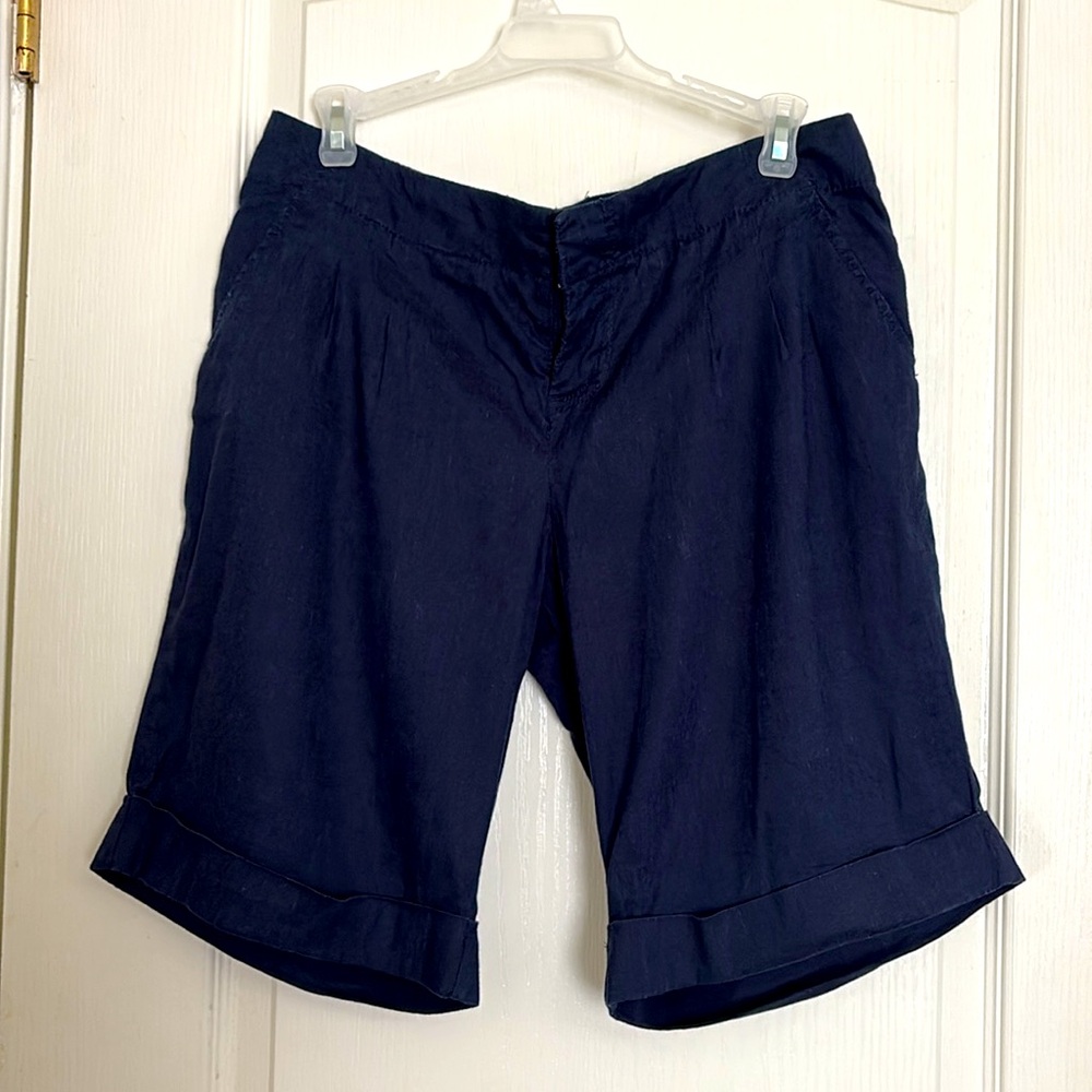 Linen Blend Navy Blue Shorts